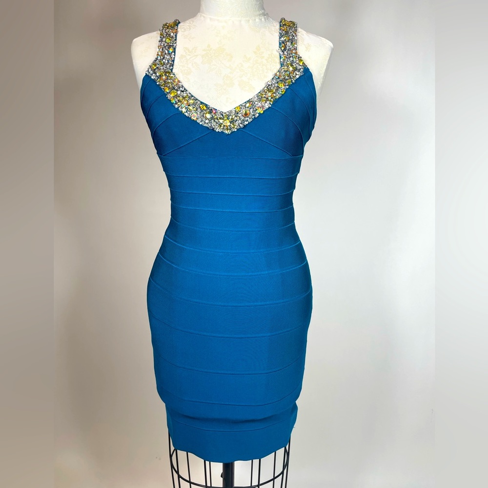 Used Terani Couture bandage Aqua blue dress